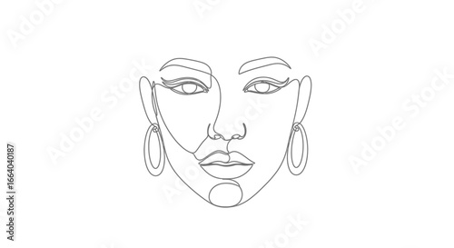 Elegant contour drawing displaying feminine grace and artistic minimalism with stylish earrings