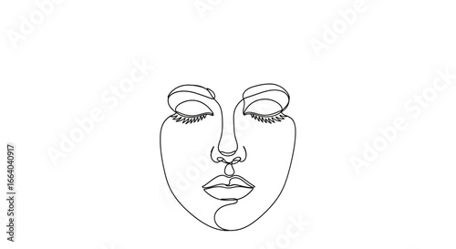 Serene continuous line art of a woman's face evoking minimalist grace and elegance