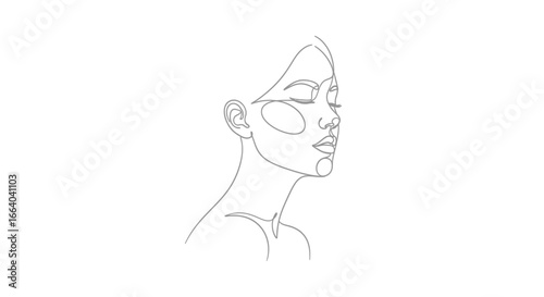 Ethereal minimalist line art portrait of a serene woman with closed eyes in profile