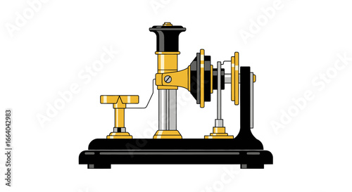Nostalgic depiction of a historical telephone device with intricate components and unique old