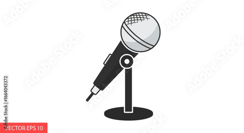Stylized microphone on a stand in grayscale tones showcasing broadcasting tools