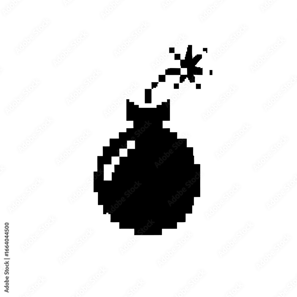 Obraz premium Bomb with a Lit Fuse, a Simple Pixelated Icon