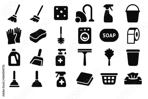 Cleaning and Housekeeping, a Simple Set of Silhouetted Icons