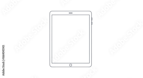 Minimalistic line drawing of a modern tablet device showcasing simplistic tech design