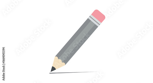Simple flat lay graphic of a gray pencil with eraser and black line on bright background