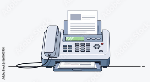 Fax machine sending and receiving documents in a minimalist style illustration