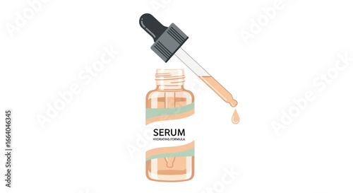 Delicate serum in a glass bottle with dropper, symbolizing beauty and care routine
