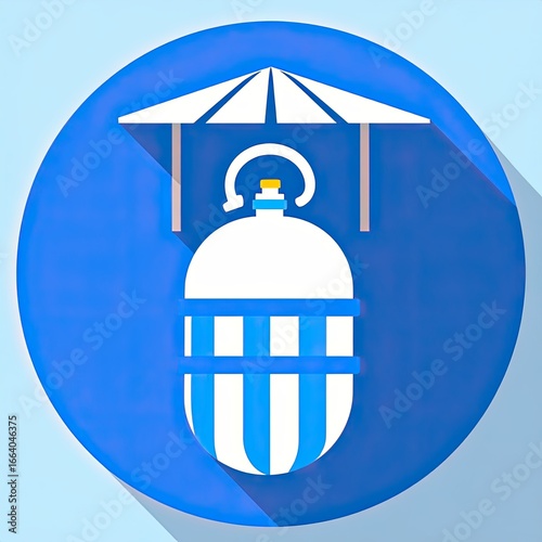 Summer Event, Gas Cylinder, Poolside, Illustration, Bright Environment, Top View, Safety Concept