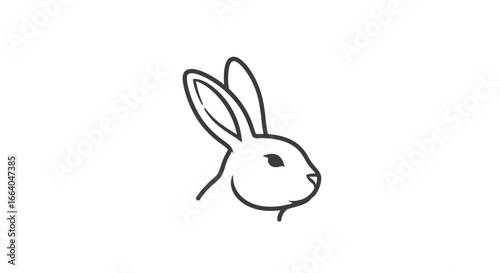 Elegant minimalist monochrome drawing of a rabbit head in profile on white background
