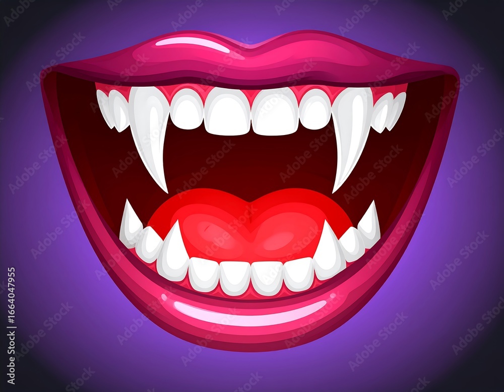 Naklejka premium Wide open mouth with vampire teeth. Bright, stylized image