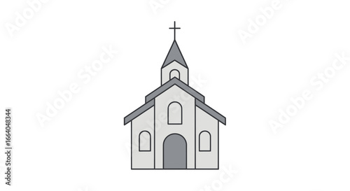 Simple clean vector drawing of a small church with a cross, calm and peaceful