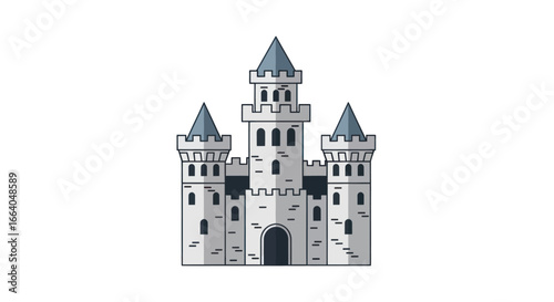 Stylized vector castle illustration embodying fairytale fantasy and architectural heritage
