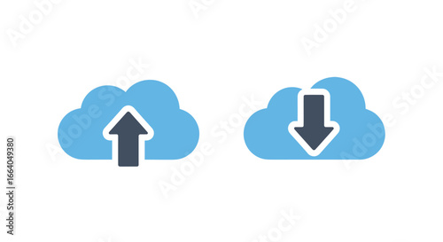 Vector illustration presenting cloud storage, downloading and uploading icons connection