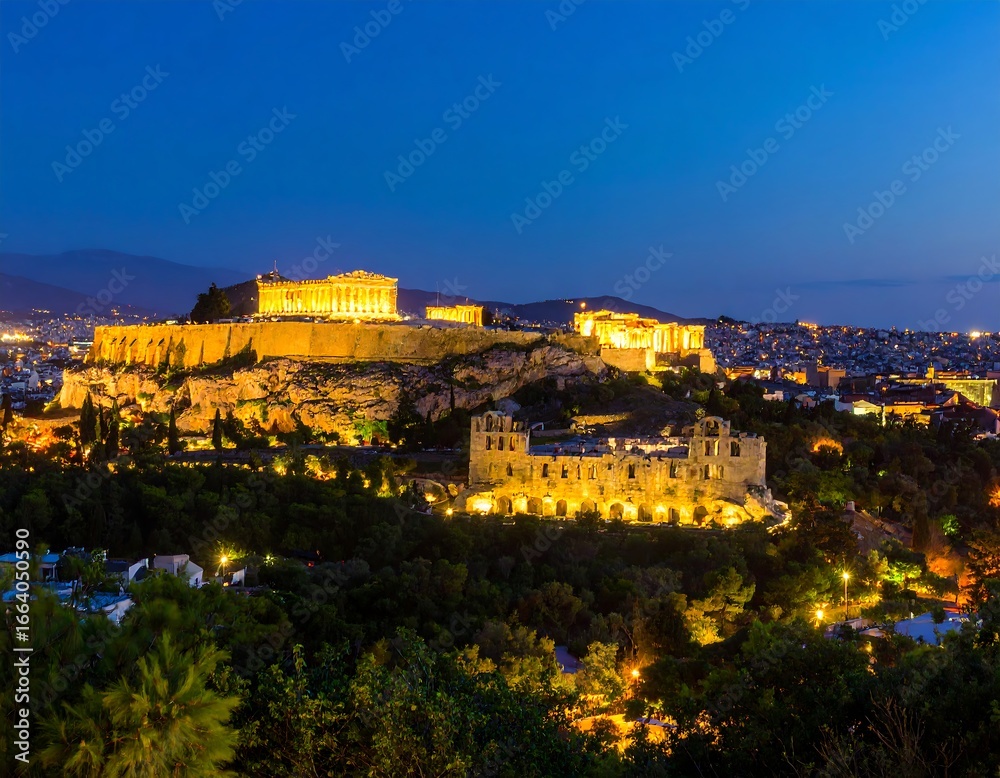Obraz premium Illuminated Acropolis at Night