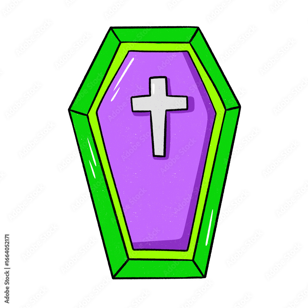 Obraz premium Cartoon coffin with cross isolated on transparent background