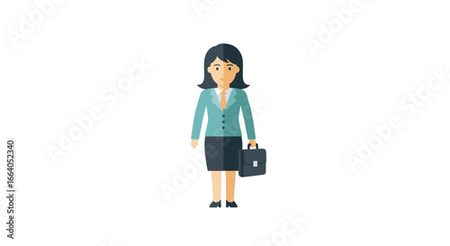 Flat vector illustration depicting a professional businesswoman character with briefcase