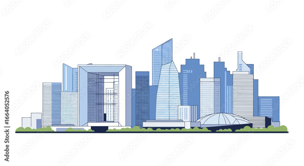 Fototapeta premium Architectural cityscape showcasing modern buildings in a stylized vector format featuring