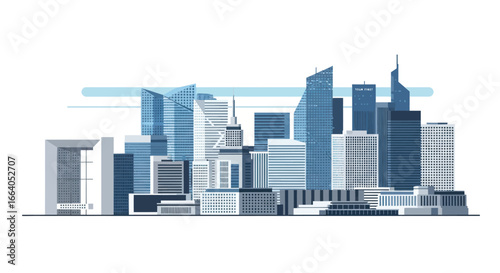 Modern city skyline in monochrome tones depicting urban planning and architecture