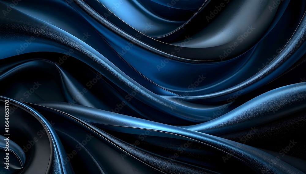 Fototapeta premium Abstract dark blue flowing fabric; smooth, elegant curves