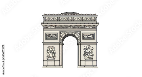 Elegant monochrome drawing of Parisian Triumph Arch offering clean architectural lines