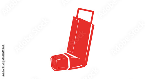 Vivid illustration presenting a red asthma inhaler on a bright white backdrop offering a stark and
