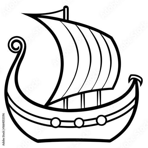 "Viking Ship Vector | Generative AI Linocut Silhouette Illustration"