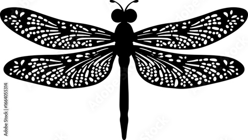 White background black silhouette of a dragonfly