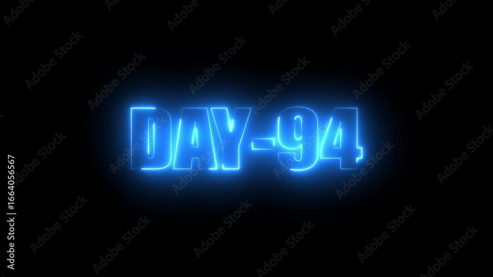 Neon text day-94 animation on black background.calender, text,number, days, date, countdown neon text concept. Neon text day-94 animation on black background.calender, text,number, days, date, countdown neon text concept.