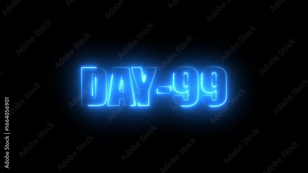 Neon text day-99 animation on black background.calender, text,number, days, date, countdown neon text concept. Neon text day-99 animation on black background.calender, text,number, days, date, countdown neon text concept.