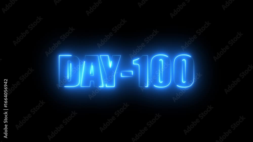 Neon text day-100 animation on black background.calender, text,number, days, date, countdown neon text concept. Neon text day-100 animation on black background.calender, text,number, days, date, countdown neon text concept.
