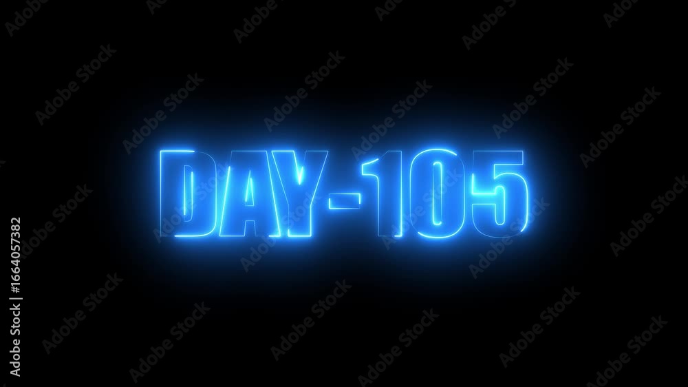 Neon text day-105 animation on black background.calender, text,number, days, date, countdown neon text concept. Neon text day-105 animation on black background.calender, text,number, days, date, countdown neon text concept.