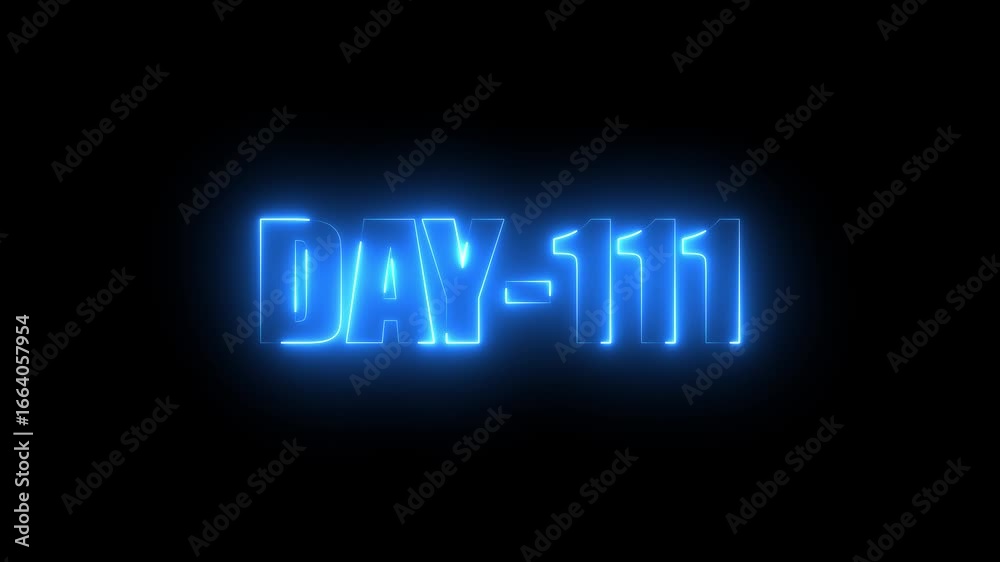 Neon text day-111 animation on black background.calender, text,number, days, date, countdown neon text concept. Neon text day-111 animation on black background.calender, text,number, days, date, countdown neon text concept.