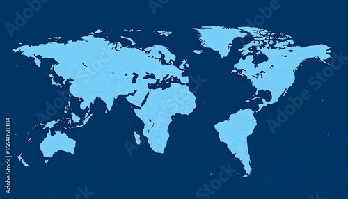 A simple, light-blue world map is presented on a dark blue background.