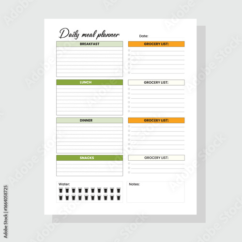 Daily food planner, daily meal planner