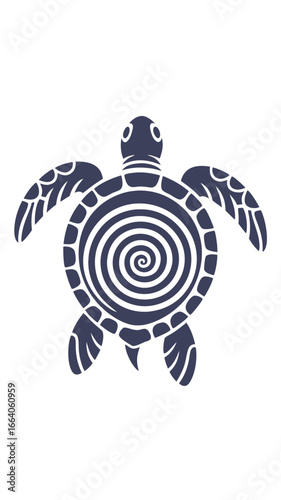 A black and white minimalist tribal-style illustration of
a sea turtle