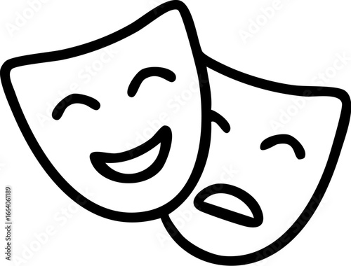 Comedy and Tragedy Masks Outline.