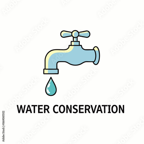 A sleek minimalist water conservation sign with a dripping tap icon, perfect for modern office interiors, facilities management, and clear environmental guidance.