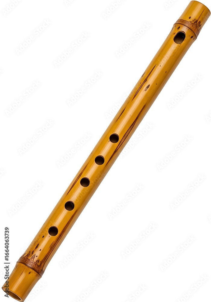 Naklejka premium Wooden Bamboo Flute Musical Instrument.