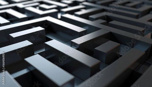 Wallpaper Mural A detailed close-up view of a complex, three-dimensional metallic maze with intricate pathways and shadows. Torontodigital.ca