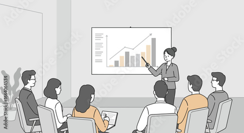Business Presentation with Graph and Audience Illustration.