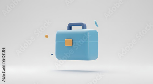 3D minimalist blue briefcase icon floating on a clean white background, representing business, work, and professional tools.