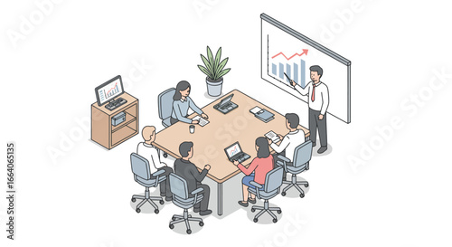 Business Meeting Illustration with Presentation and Team.