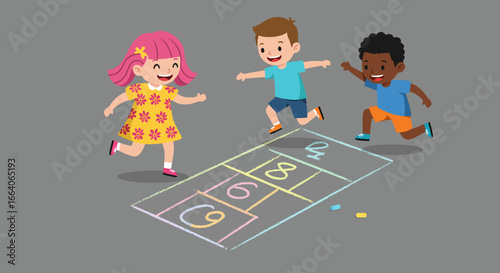 Children Playing Hopscotch on a Playground Surface.