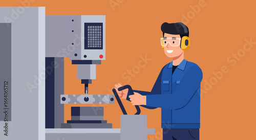 Technician Operating a Milling Machine in Workshop.