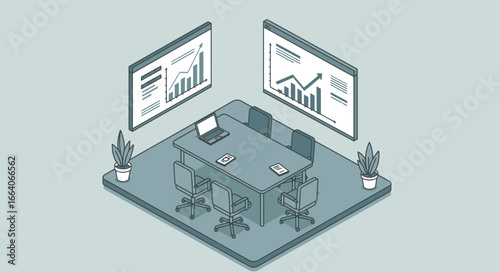 Isometric View of Modern Business Conference Room.