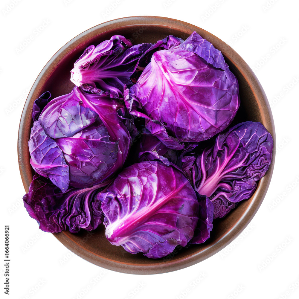 Fototapeta premium Purple Cabbage in a bowl top view isolate on transparency background
