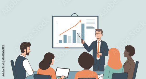 Business Presentation with Graph and Team Members.