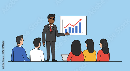 Business Presentation with Graph and Audience Illustration.