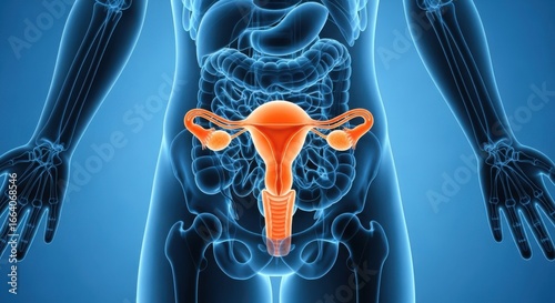 A detailed 3d illustration showcasing the female reproductive system, highlighting the uterus, ovaries, and fallopian tubes within the human bodys anatomy