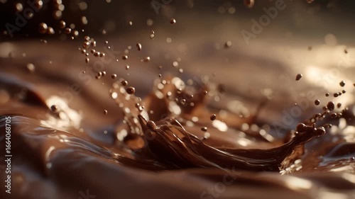 Indulgent delicious brown liquid chocolate splash creating crown with drips and waves
